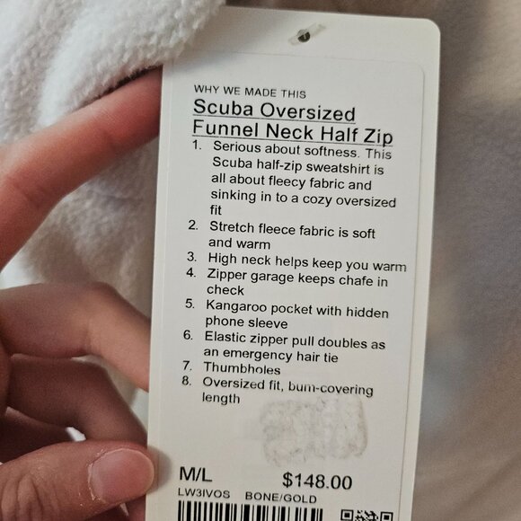 Lululemon Scuba Tumbled Fleece Funnel-Neck Half Zip NWT Size M/L Bone - Picture 4 of 5